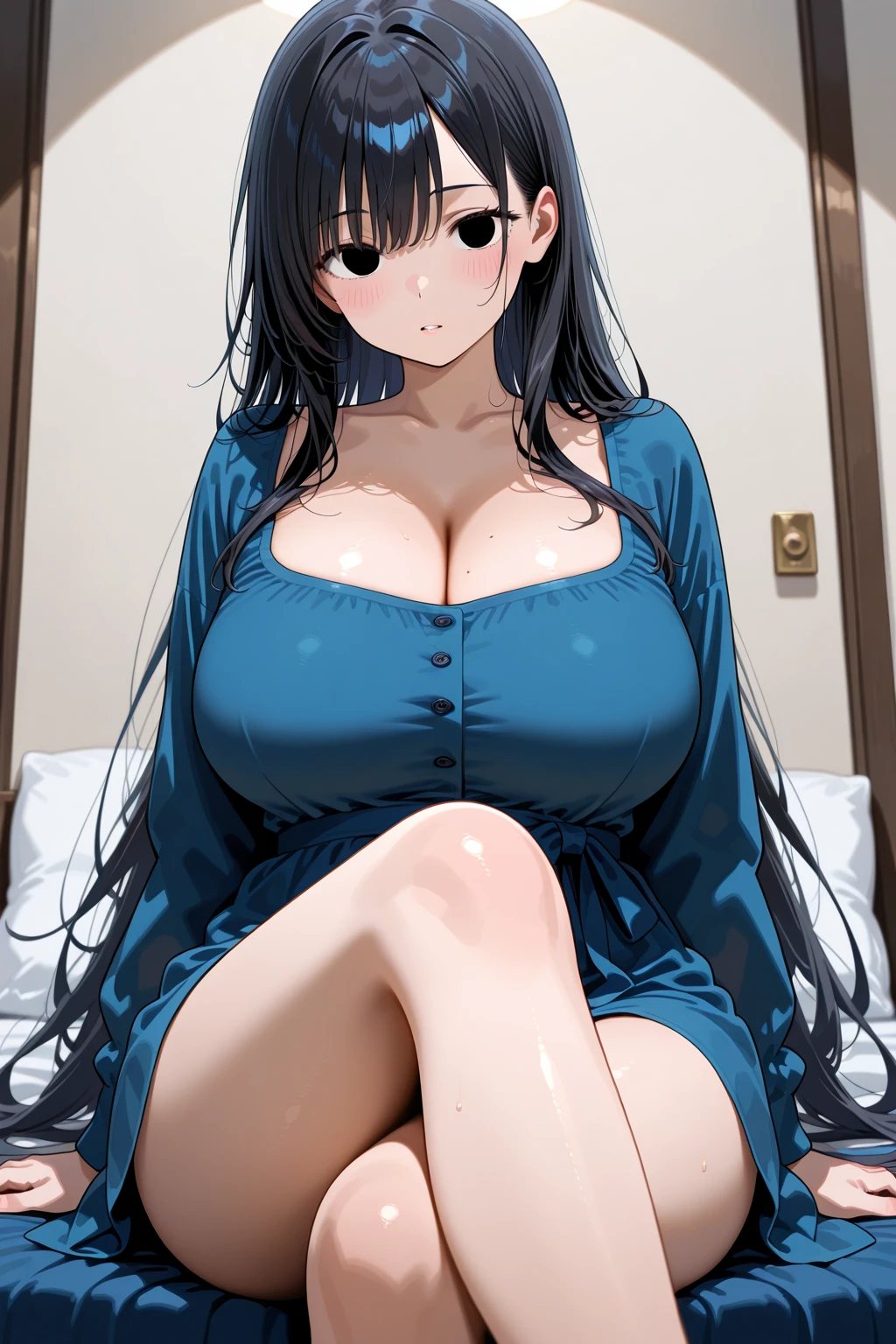 best quality,high quality,masterpiece,detailed,high resolution,sadistic smile、leaning forward、two big breasts、breasts of unusual size,、high quality、Mouth slightly open、show your breasts、sway、 bouncing、local sweating,masterpiece, blush、strong 、a shadow falls on my face、sexually aroused、big breasts、big breasts、High quality、beautiful、cheeks are red、red eyes、shiny skin、oil body、black hair、straight hair、dark blue color old shiny school swimsuit, dark blue color old shiny one piece swimsuit、profuse sweat body、profuse sweat clothes