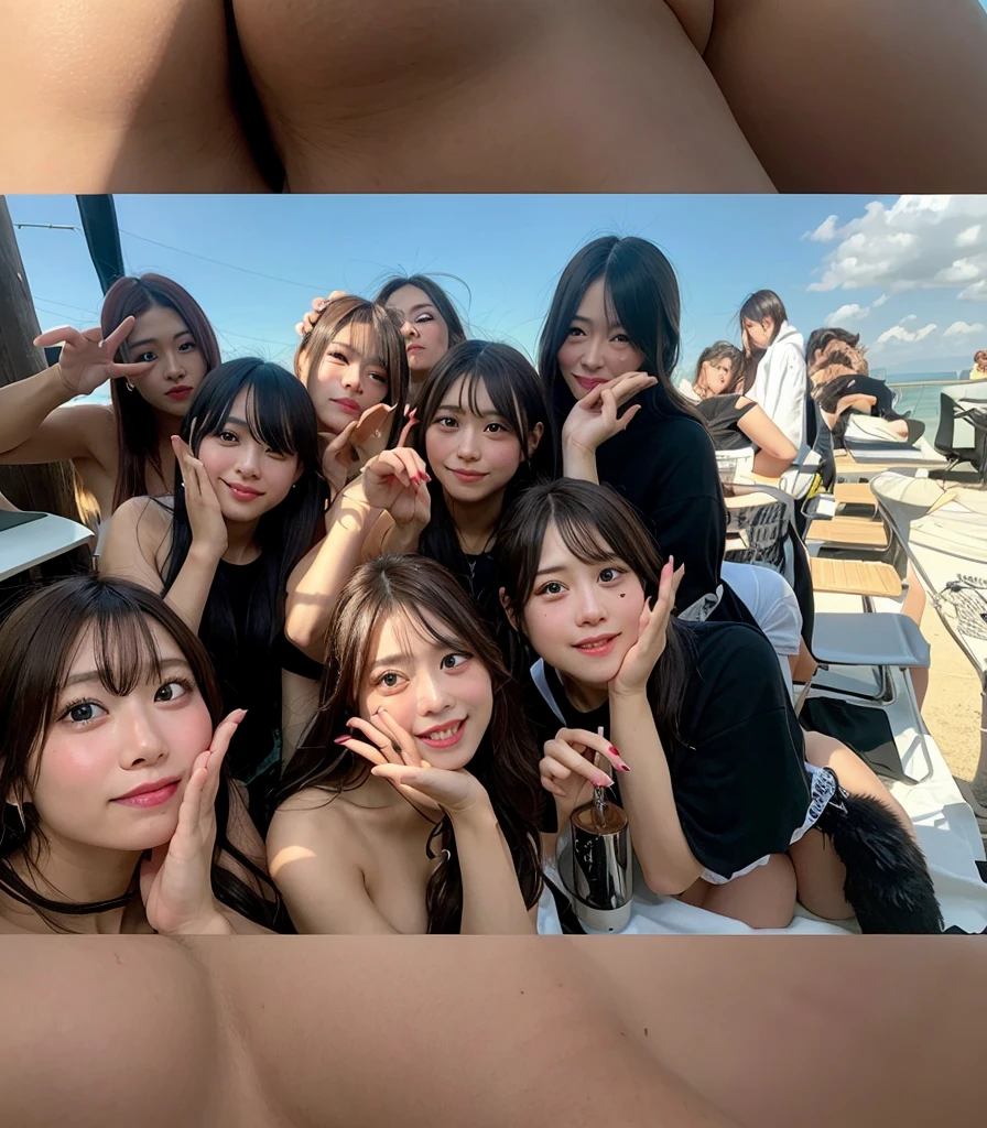 there are two beautiful asian women standing next to each other in a crowd at a music festival, ayami kojima and lyde caldwell, very very high quality picture, festival vibes, photo taken in 2 0 2 0, background is heavenly, high quality photo, having a great time, taken in the early 2020s, taken in 2 0 2 0, music festival, very silly looking, very goofy yet alluring style
