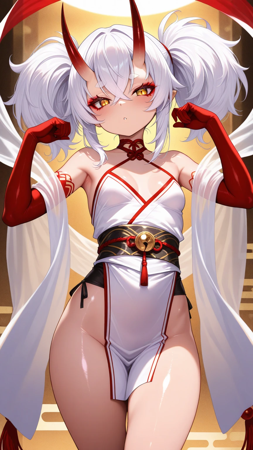 masterpiece,best quality,cowboy shot,
chun2,chun,1girl,solo,red eyes,whitehair,twintails,hair between eyes,earrings,bangs,hair ornament,flower,mole,jewelry,shoulder armor,ribbon, cleavage, laying down on a bed, arms raised showing armpit, sweaty, bare thighs, seductive smile, semi nude