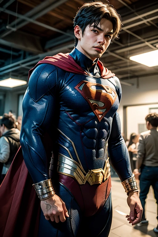 1boy, body set muscular body, costume dress of superman