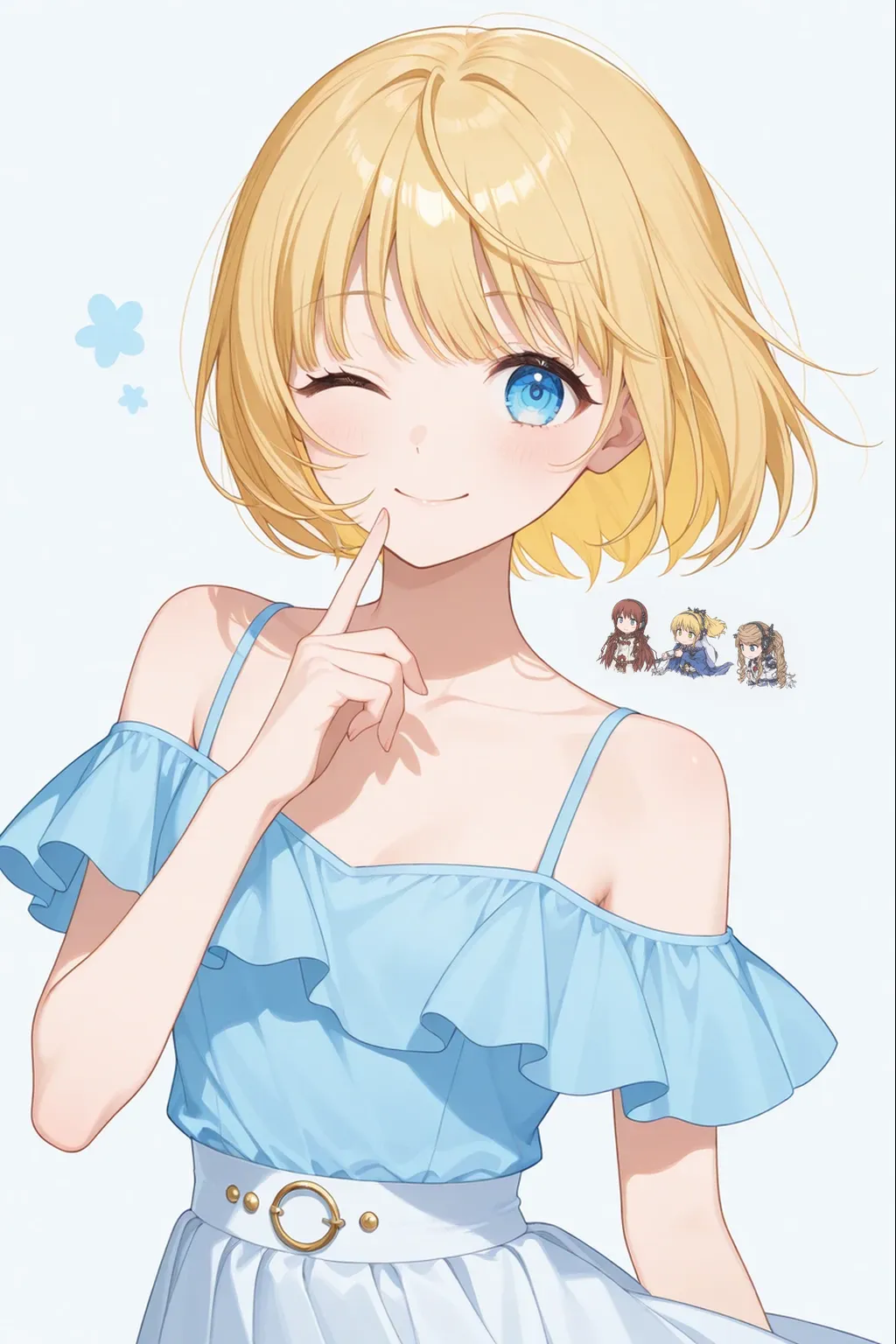 1 girl, 18yo, (flat chest: 1.5), blue eyes, light brown hair, bob cut, summer outfit, smile, open mouth, upper body, (various pose:1.5), simple background, 8k, RAW photo, best quality, masterpiece, extremely detailed 8k wallpaper, ultra-detailed, best shadow, detailed background, beautiful detailed face, beautiful detailed eyes, nice hands, perfect hands