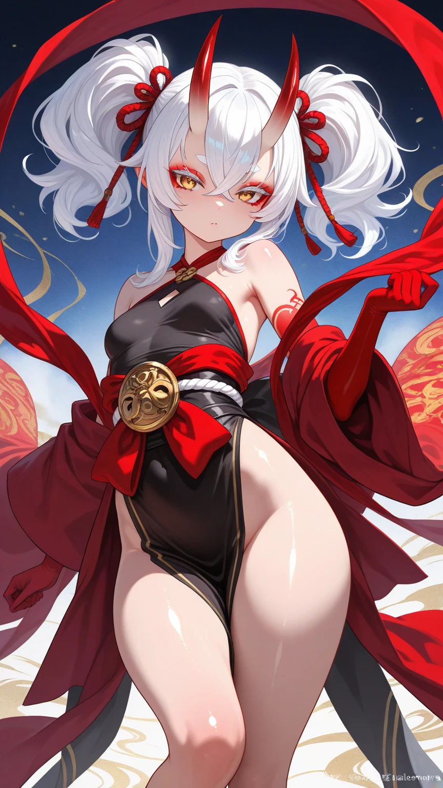Highest quality,Highest Resolution,９Beautiful girl with angry face in white leotard with a fox tail,High leg,Very red eyes,Bamboo grove,full moon,Night Sky,fog,((Fox tail)),Standing posture,front,whole body,