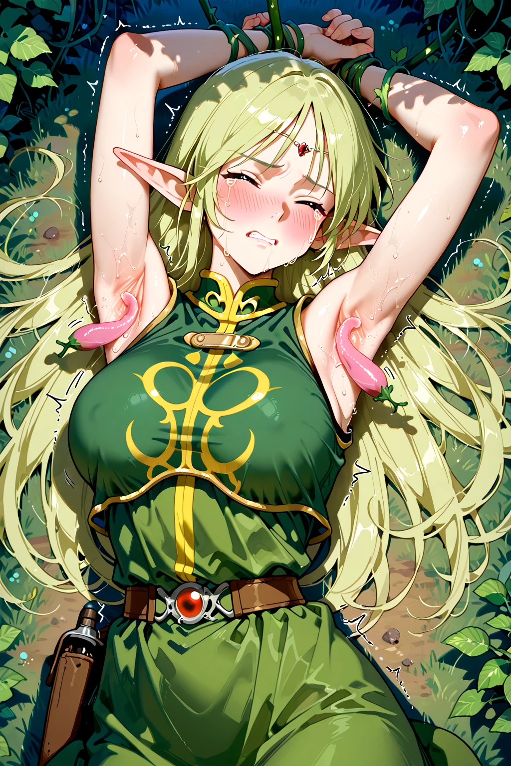 Anime. 1 Girl. Cutie. Amputee. Slave. Disabled person. Quadruple amputation. Blonde. Long hair. Wavy hair. Green eyes. Beautiful eyes. Perfect eyes. Expressive eyes. Ideal face. Beautiful nose. A runny nose. Snot flows from the nose. Pointy ears. 16 years. Medium breasts. Beautiful breasts. Period. Menstruation. The crotch is covered in blood. The perineum is bleeding. Urinary incontinence. Wants to pee. I need to pee. A strong, desperate urge to pee. She peed herself. She peed in her panties. Urine leaks from the perineum onto the floor. Urine runs down my thighs. Ideal anatomical body. Body with amputated limbs. Armless. Legless. Dirty tunic. Torn tunic. Slave collar. Dirty panties. Torn panties. Sitting. Sits in a wheelchair. Fantasy city. Full height. Sits in a wheelchair
in the middle of the street, in the slave market. Beautiful character design. Shiny skin. Whole body. NSFW. Official art. Extremely detailed CG Unity 8k wallpaper. Ideal lighting. Ultra high resolution 4K. Super detailed 8K resolution. A high resolution.