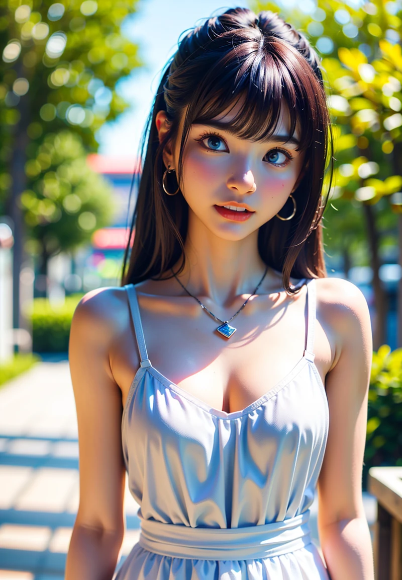 1girl, Tokyo Street, natta, A city scape, City lights, Close-up of, 8k, RAW photos, best qarity, tmasterpiece, realisticlying, photograph realistic,Bigchest,longleg,blacksilk,silber hair,Black pupils,Tall