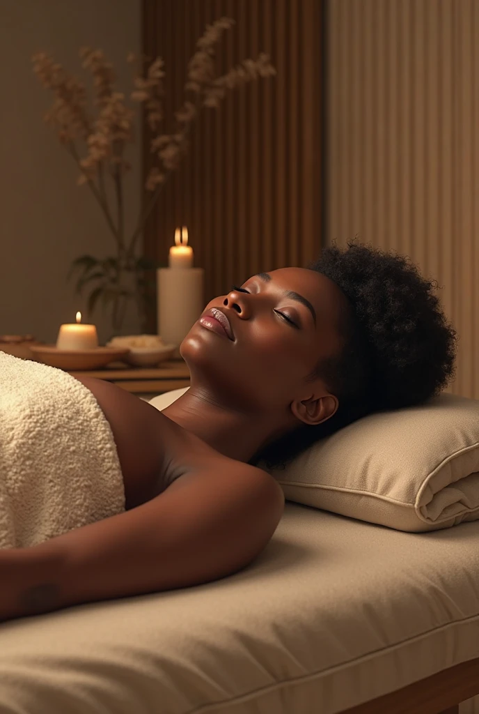 aerial shot, from behind, an aromatic massage candle with a drop falling on the back of a black woman, close up, album cover, ultra quality, masterpiece, candles