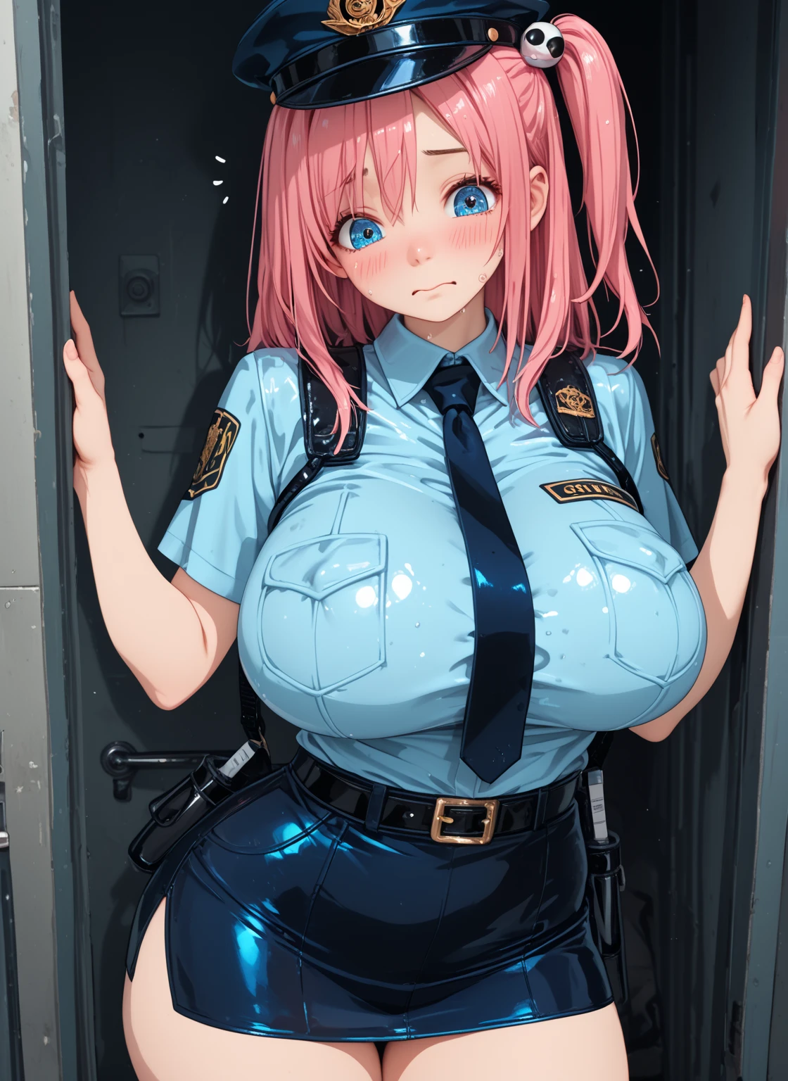 Full color high quality　A Japanese policewoman with huge breasts is massaged, stripped naked, and restrained, completely naked.　Big nipples of a woman with breast milk　Embarrassed expression　Huge super busty girl　Erect nipples　Pink erect nipples　Pussy　Photorealistic highest quality　