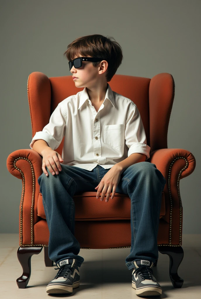 there is a young boy sitting in a red chair in the middle of a road, a portrait by James Warhola, shutterstock contest winner, art photography, cute boy, sitting in fancy chair, sitting in a chair, sat in his throne, sitting in chair, candid portrait photo, sitting on his throne, mid portrait, sitting on chair, closeup portrait shot
