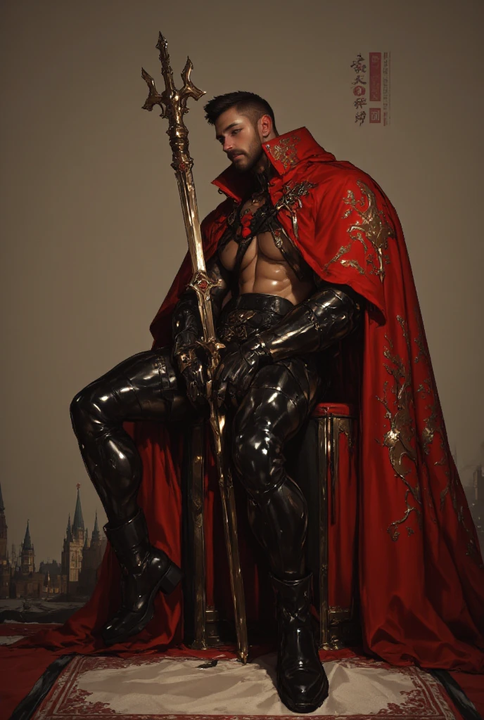 masculine, masterpiece, hyper realistic image of gorgeous 30 year old man, round face and shiny silver hair, wearing sexy luxurious red renaissance wizard robes, exposed chest, ornate luxurious wide brim pointy witch hat, tall leather boots, (((projectile cum))), (((cum overflow))), spread legs, looking directly at camera, highly detailed, intricate details, sharp focus, dynamic lighting, dynamic shadows, no watermark