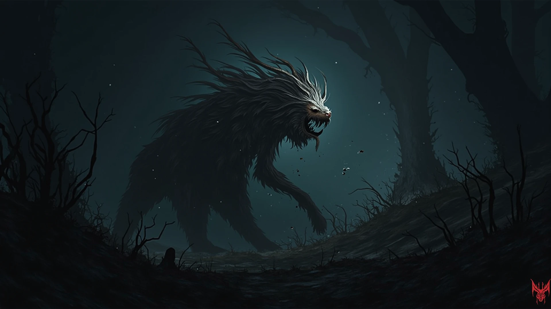 The beast vanishing into thin air – The half-human, half-beast black  creature dissolving into mist, with a faint glow surrounding it.