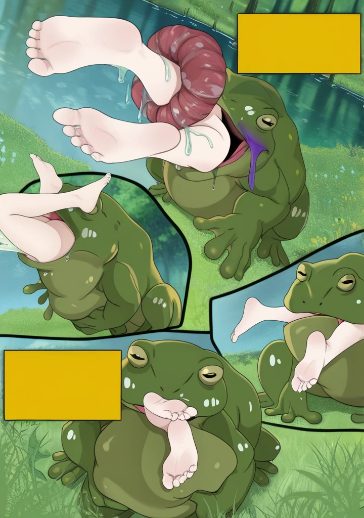 A monster has sex with a naked woman falling upside down