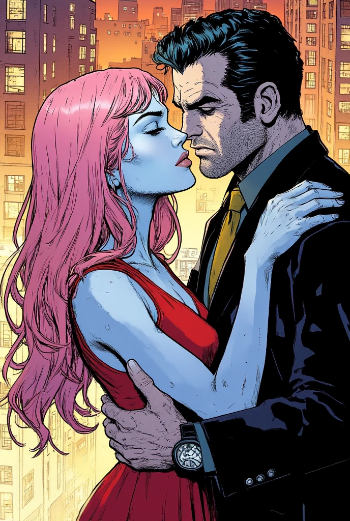 Sexy demon woman whispering into mans ear comic book style art 4k