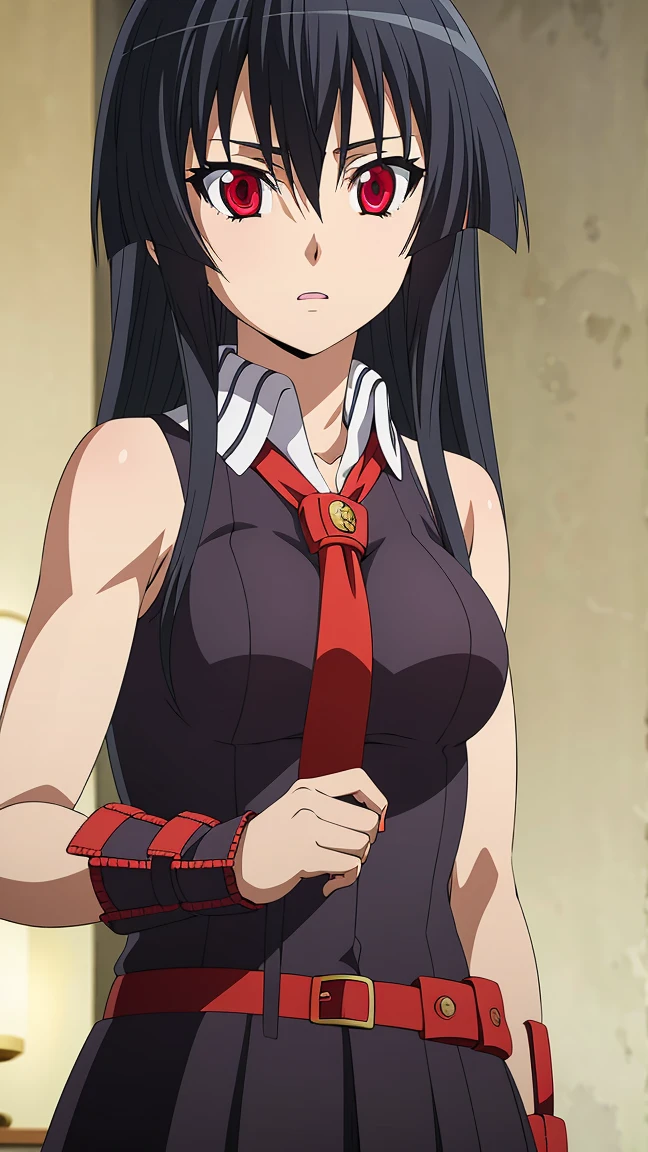 ABI_HIME, 1GIRL, SOLO, LONG HAIR, BLACK HAIR, RED EYES, 1girl, solo, smile, blush, lipstick, long hair, crazy eyes ,Hot girl, baddie, bad attitude, mean girl, crazy, sensual, attractive, masterpiece, best quality, ((unbuttoned school uniform, cleavage, necklace, earrings, sexy body,
breasts)) , micro skirt, smiling, navel , exposed belly, exposed navel,(nsfw) not safe for work,school,
classroom , hold a gun,knot, holding pistol
