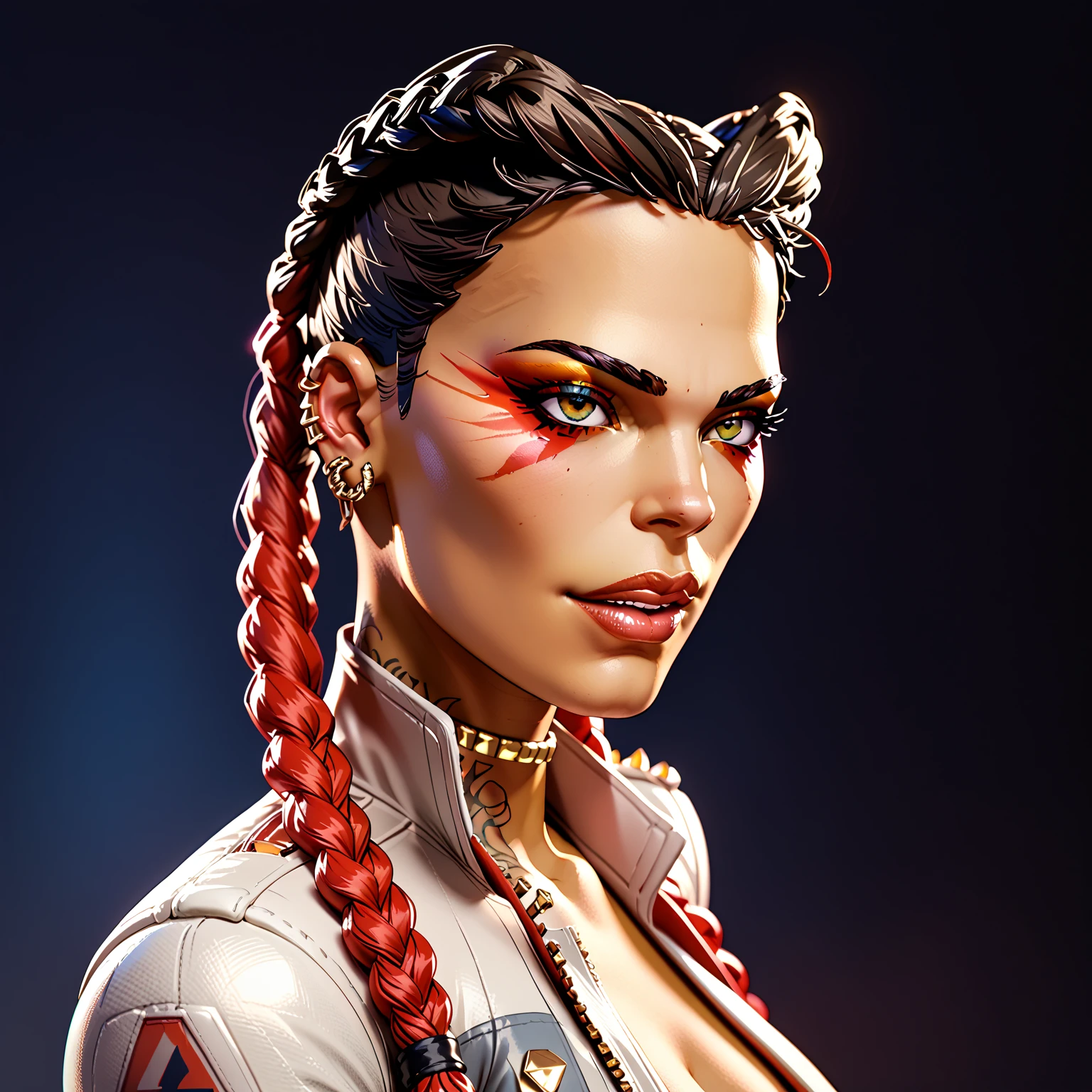 Bangalore,short curly hair,solo,brown eyes,covered nipples,arms down,
BangaAtt,dress,black gloves,shoulder armor,necklace,cleavage,
realistic,
(insanely detailed, beautiful detailed face, masterpiece, beautiful detailed eyes, best quality),<lora:Bangalore-10:0.8>,
