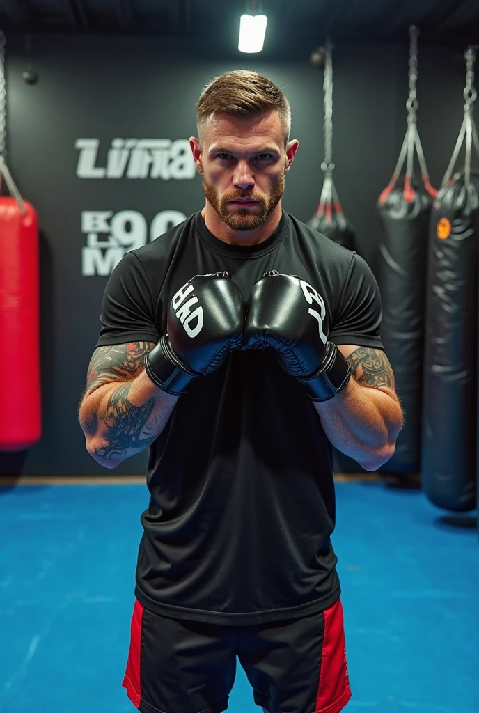 boxing gym, high ceiling, sweaty, JakePreston is a boxer, wearing red boxing gloves, (gray sweatpants), (white tank top), red boxing shoes, punching a punching bag, (((full body portrait))), wide angle <lora:JakePreston:0.8>