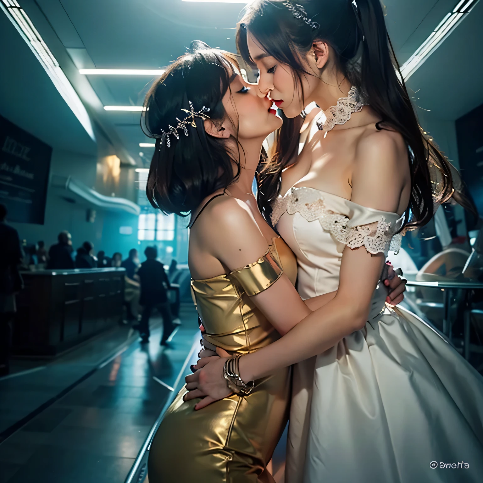 Looking up, 8K, masterpiece, Most detailed, Highest quality, bath, create a sense of fit, Cute Girls,Side Tail, (Wet),moonlight,((wedding)),pubic hair,Veil,(((bride))),Show off,(buffy nipples),Ecstatic expression,Outdoor,White lace,Nipples,Bright lighting,Ample breasts,Saggy breasts,Hime cut,