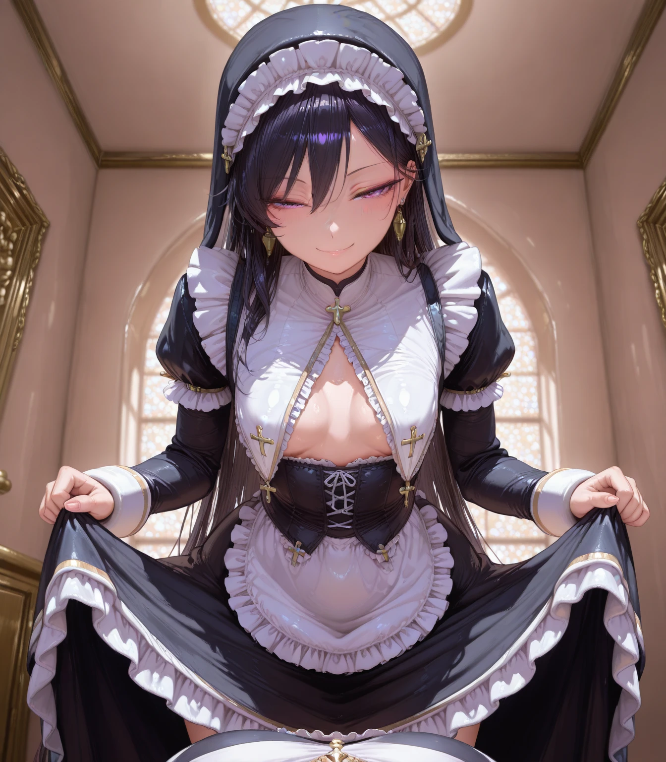 nsfw,uncensored,(super fine illustration,8K CG wallpaper,best quality,extremely detailed,ultra high res,best aesthetic),(cowboy shot,from front),1girl ,idolmaster, ((yukimi sajou)), (12yo,beautiful girl),((((beautiful dark orange eyes)))),(((beautiful dark blue hair))), (((midium straight hair)))),(((Blunt bangs))),(wet skin),(sweat),(steam),((flat chests,very small breasts)),((mini)),(petit)),(gorgeous wedding dress:1.5),(wedding veil, white corset, white lace legwear, nipple, white wedding grove:1.3), ,(open clothes),(wet clothes),(first round),half-closed eyes, orgasm face, O-face, blush cheeks, arched back, (vaginal penis:1.2), (a Faceless male), ,(((carrying sex))),hetero, man in below, (intense Sex:1.7), (cum out:1.2),(red carpet),(((multiple boys, peeing on a girl,multiple penises, gangbang, holding penis))),((ecstasy torogao, saliva trail, nose blush,one eye closed,out tongue)),cleavage of the breast,happy,((smile:1.9),((cum on body:1.9)),((cum on face:1.9)),((cum on hair:1.9)),(Bukkake, cum in mouths:1.1),(vulgarity),((wedding chapel:1.5)), (indoor, church, many stained glass window),look at viewer,