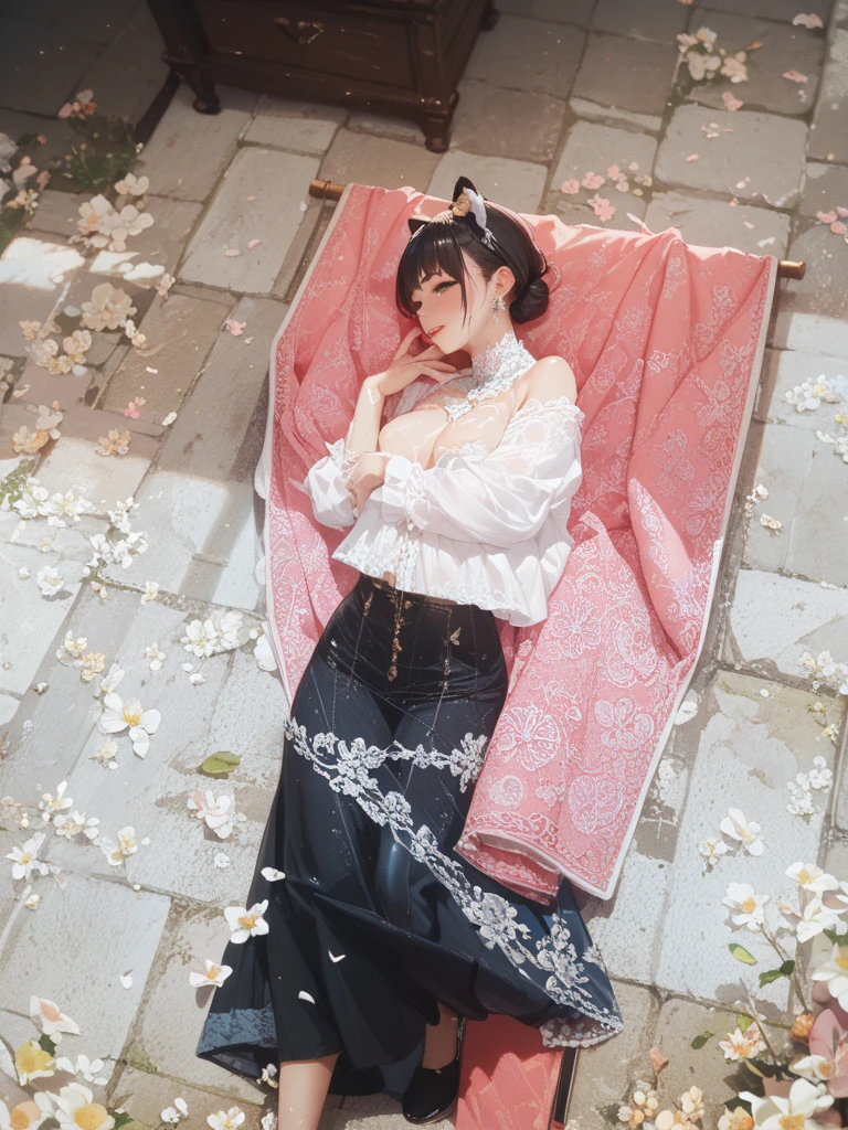 (Fox Girl, Fox Ears, Black colored hair, Fox Makeup, One Girl, Long Hair:1.6), (kimono, Kimono with open chest, A beautiful kimono with red and black patterns, I can see her cleavage, Open chest, Exposed skin:1.8), (Body measurements are 75-60-75!, Young girl body, Small breasts, Small breasts, Emphasize the chest, Knees are slightly visible, Muscular, Abdominal muscles, Hide your own chest with your hands:1.9), Avatar, face, lewd face, Dominant representation, naughty face, Uplifting, Skin Texture, outside, Grassy field