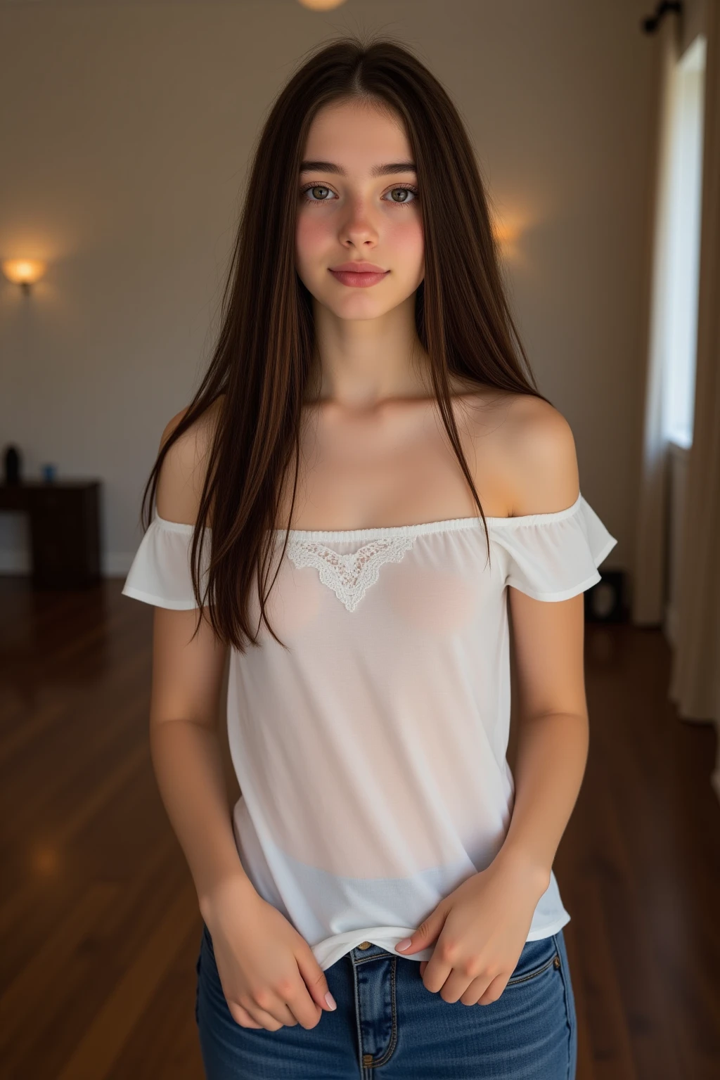 mulher de vestido cabelo vermelho  com franja 