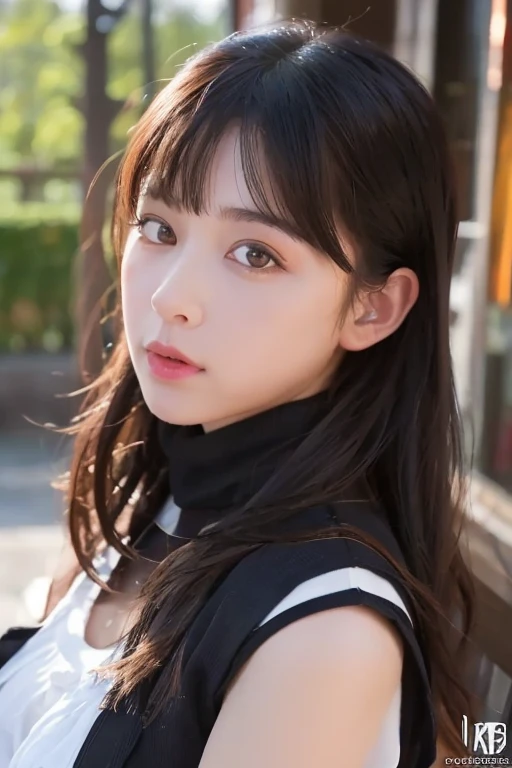 Masterpiece、highest quality、8K，Ultra-high resolution、RAW Photos、UHD、日本people、beautiful girl、１people、woman, (Flower Hair Ornaments,Braided top knot,Twisted Side Part Ponytail Braided Headband,Half Up、Braided Space Van,Voluminous fishtail braid,Twisted pan),(Asymmetrical bangs)、 (Ultra Realistic),round face、 Fine and beautiful eyes, Lifted eyes、Big eyes、double eyelid、Thin eyebrows、Red around the eyes、Dolly Makeup、Thin lips, (Loose-fitting see-through blouse(beige color))、(Knitted micro mini skirt(Navy Blue)), A kind smile,  Professional photography, Cinematic Light, (Very beautiful face: 1.2),(Large Breasts:1.4)、Cleavage、Voluptuous thighs、Pictured from head to knee