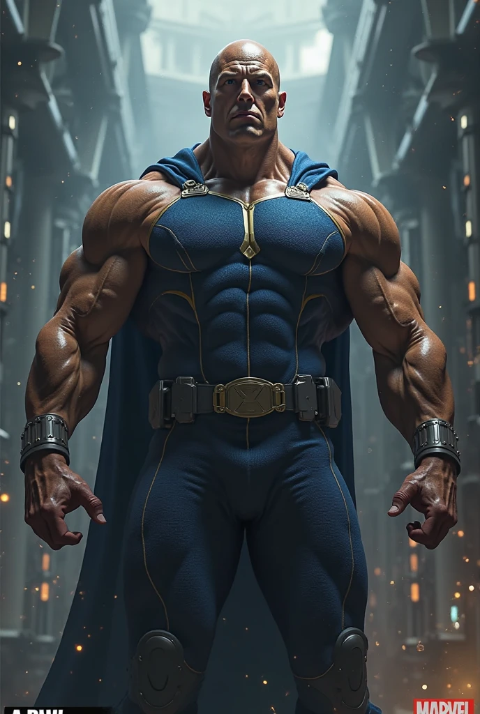 Dressed as the superhero “Mental Mind” a very handsome, sweet and truly massive monster Caucasian bodybuilder is showing off his huge bicep muscles and meaty thighs. Intense young adult. brown hair, powerfully muscled, massive shoulders and biceps. well-defined six pack. Thick gold necklace. Eye mask and cape. Big bulge in crotch. Eyes glowing blue from his psychic powers