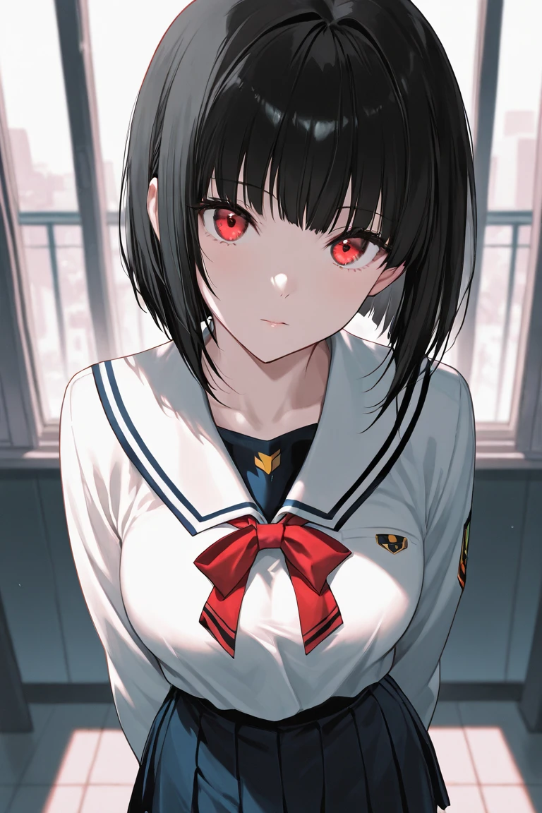 Little People Series, Yuki Osanai, Bob、Shortcuts, cropped black hair, bangs, Slanted Eyes、(Red gradient eyes:1.2), Expressionless、((Red cheeks))、Young、Short、(Trembling)、((Small breasts))、(avenger、murderer、Serial killer)、Holding a weapon such as a crowbar、Bathing in blood、Bloody clothes、Blood dripping from the forehead、(No underwear)、Blood tears、
break , Open the chest、 Visible valley, Blood-stained body and face、Blood-stained white sailor suit,Around town、Night Sky、Starry Sky、
break、Around townを歩く、Hug viewers、Spread your arms、Wide-open sailor suit、Hair fluttering violently in the wind、(Embrace viewers)、
masterpiece, Highest quality, High resolution, unity 8k wallpaper, (Beautiful attention to detail:1.6), Highly detailed face, Perfect lighting, Highly detailed CG, (Perfect hands, Perfect Anatomy,Perfect five-finger),Full body portrait、