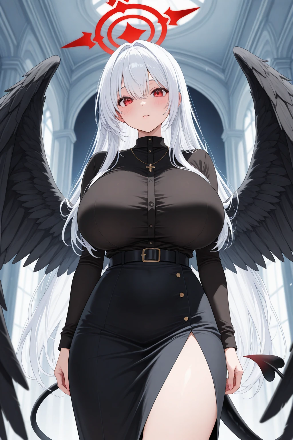 (masterpiece, best quality, very aesthetic, ultra detailed), intricate details, 2 girls, 1 angel and 1 succubus, angel wings and halo, demon wings and tail, scantly clothed, lustful look on face, beautiful, curvaceous, voluptuous, elegant silk dress