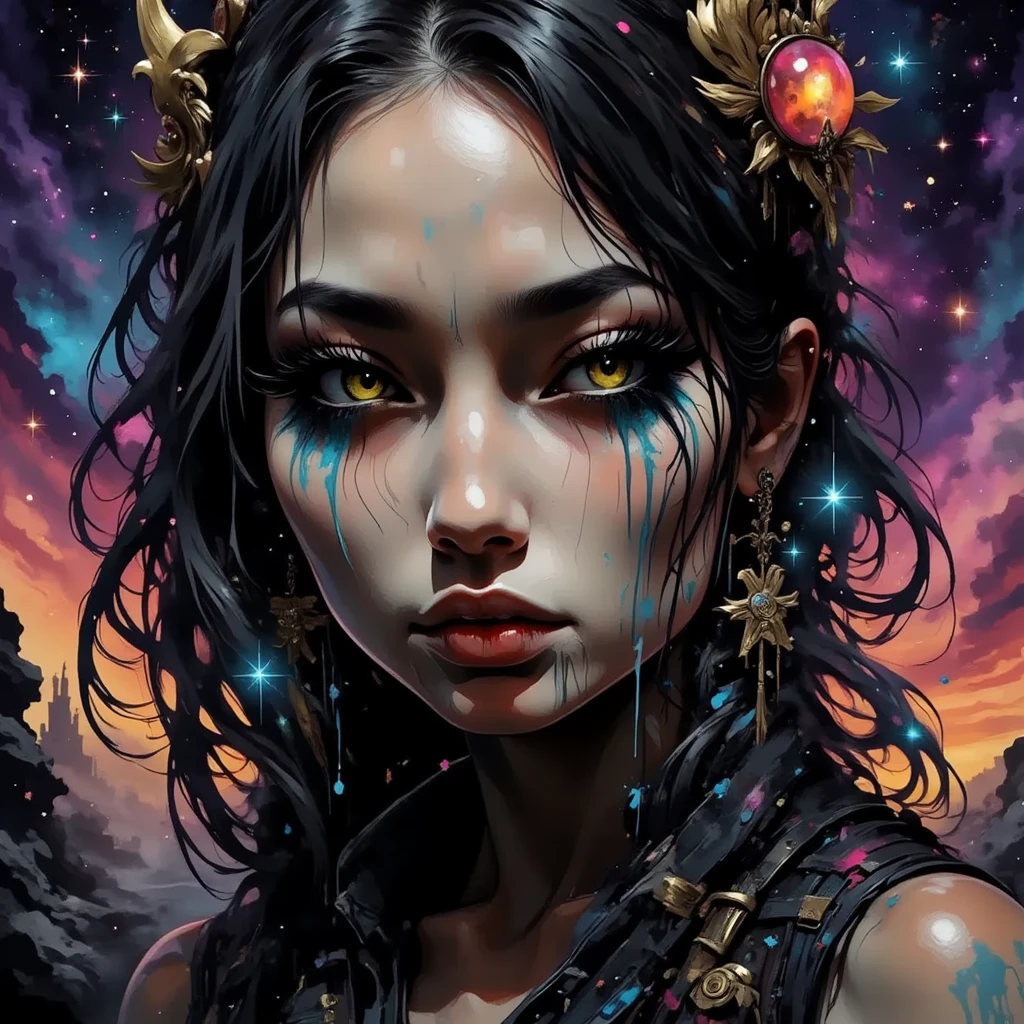 Tarot Card style, comic book style, Animated, anime, manga, (masterpiece, best quality, ultra-detailed, highres), perfect face, sidelighting, lustrous skin,(bloom), (shine), lighting, ray tracing, sci-fi, solo, blue eyes, solo, green hair, looking at viewer, lips, mustache, depth_of_field,very detailed background, highly detailed background, Masterpiece, Ultra detailed, great composition,Dynamic angle,[Bottle bottom],(wide shot), extremely delicate and beautiful,(Highest picture quality), (Master's work),   depth of field, solo, extreme light and shadow, masterpiece, rich in detail, (fine features), (highest quality), (masterpiece), (detailed eyes), (beautiful) detailed,beautiful detailed eyes,(straight-on), full body,(extremely detailed CG unity 8k wallpaper),(masterpiece), (best quality), (ultra-detailed), (best illustration),(best shadow),perfect lighting , perfect anatomy , vivid colors,  <lora:iridescentHairLORA_v1:.4> <lora:jewelCountryStyle_v10:.3>  <lora:wlopStyleLora_30Epochs:.2> <lora:VirtualLife3dv2:.4>