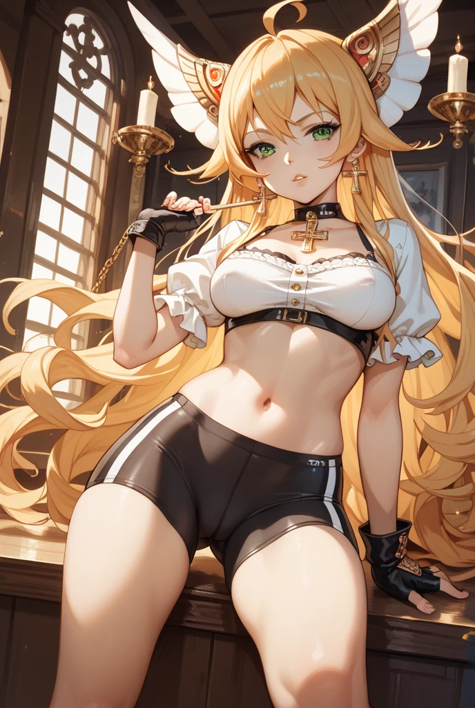 ((1girl, solo)), beautiful body, (perfect anatomy, perfect body, perfect hands, perfect legs), nice hands, natural proportions, sexy body, large breasts, sitting, hand up, knee up BREAK
((extremely detailed face)), blue eyes, (beautiful detailed eyes:1.6), (realistic pupils, realistic iris:1), expressive eyes, ((looking at viewer)), (clear eyes:1.3), (hyperrealistic:1.2), (detailed skin texture:1.2), smooth skin, (blonde hair:1.5), long hair, (ponytail:1.3), (x hair ornament:1.2), (detailed lips:1.2), (attractive lips:1.1), (glossy lips:1.1), perfect face, perfect eyes BREAK
bikini, swimsuit, string bikini, underboob, sideboob, animal print, cow print, choker, neck bell, cowbell, elbow gloves, side-tie bikini bottom, thighhighs, high heels, skindentation BREAK
(masterpiece:1.5), anime-style, top quality, best quality, (beautiful and aesthetic:1.2), (ultra detail:1.5), Ultra-detailed depiction, Ultra-precise depiction, extremely detailed 8k illustration, high resolution, (highly detailed shading:1.2), (realistic lighting:1.4), perfect lighting, vibrant colors, dynamic tones, striking hues, 8k, absurd resolution, perfect shadows, hdr, UHD, ambient lighting, realistic, ultra-realistic, photo realistic, highly detailed, rich detail, luminous colors, fine texture, intricate design, professional illustration, (soft light:1.2), (illustration:0.7)