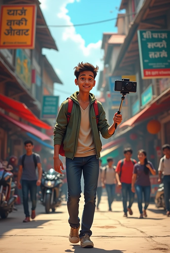 A 1 boy shoot video with selfie stick Outside AGRA FORT 