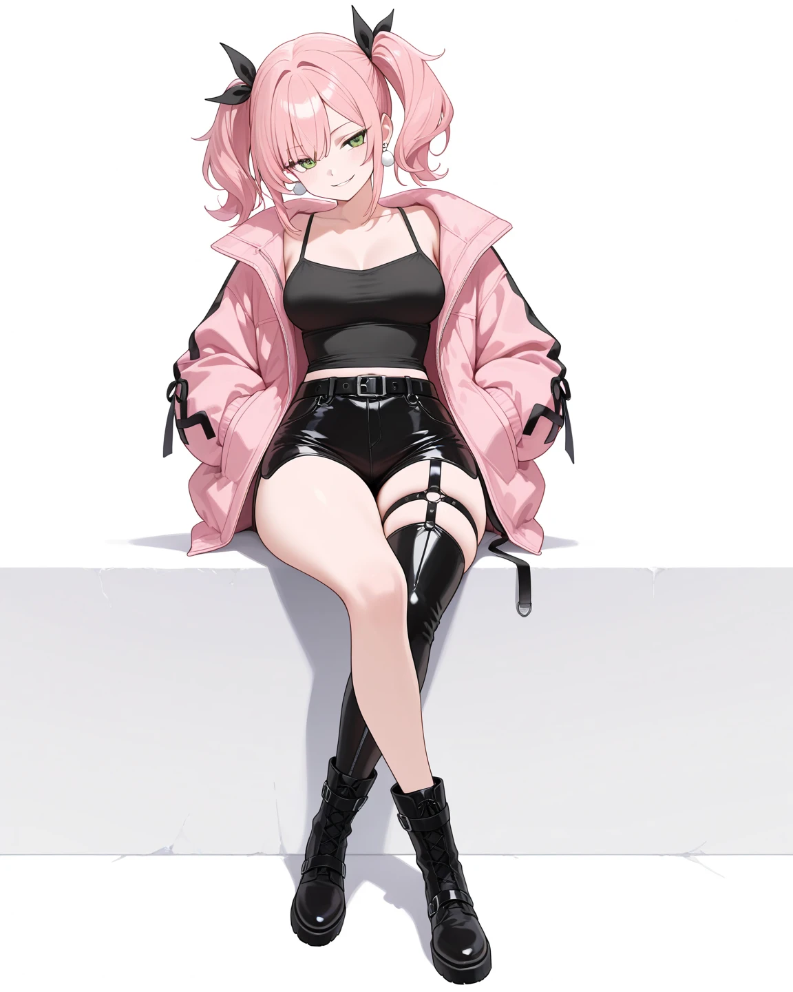Short, sexy, pink-haired girl in a swimsuit