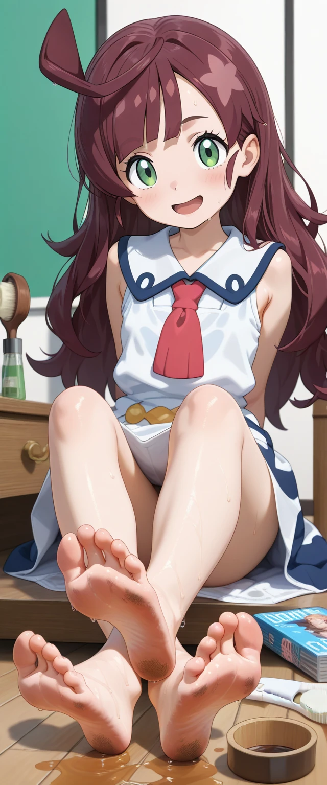 , Kizi, in floor, no censure, small, fly away, , showing the feet to the viewer, gazing at viewer, naked, gozo, latte na boca, latte nas solas, latte, o cabelo dela é rot, wearing a shirt and shorts, Caucasian skin,gazing at viewer, soles for the spectator, soles towards the spectator, , fly away, water drops, litter, rot, cabelo curto rot, half curly, white blouse with green print on the chest, gazing at viewer, FRONT VIEW, dainty, , Kizi, latte nas solas,kiss mark all over barefoot, joy alone.