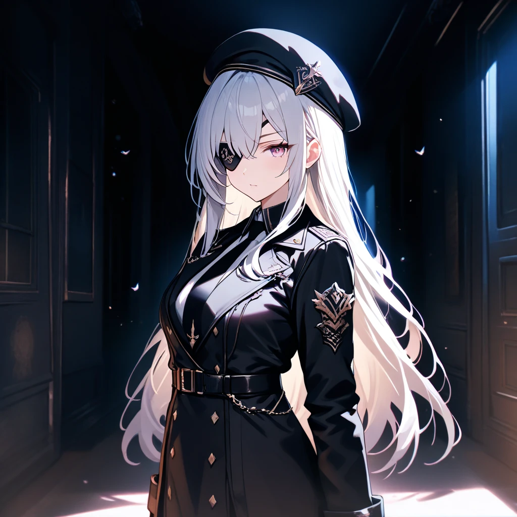 (masterpiece, best quality), intricate details,
1girl, edelgard, white hair, purple eyes, hat, peaked cap, military, uniform, military uniform, choker, thighhighs, boots, thigh boots, white footwear, chest tattoo,
