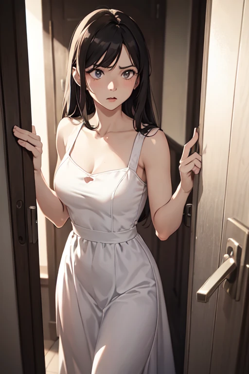 ((masterpiece, best quality)),((high resolution:1.3)), 1 Girl, solo, Cowboy Shot, Blurred Background, silky hair, (((Small breasts:1.3))), Thighs, (((cool Pose))), ((mini dress)), ((lift dress:1.2)), ((underwear))