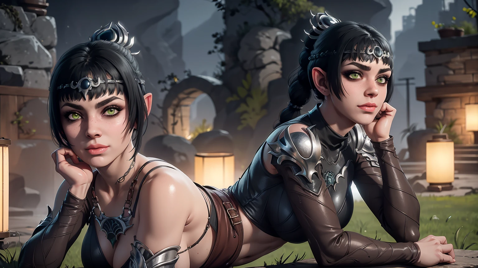 NSFW, shadowheart, baldurs gate 3, 30 year old woman, character centered in image, Fair skin, Dark black eyes, ponytail, Black hair, sexual pose, upper body shot, Black background, Highest Quality, ​masterpiece, Highleg lingerie