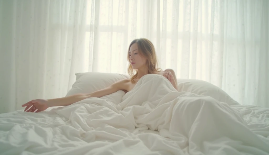 ( (8K:1.27)、top-quality、masterpiece、超A high resolution:1.2)、Solo、Are sleeping、 feet to the ceiling,、Naked、A dark-haired、Long straight hair、huge tit、In the hospital、Hospital Room