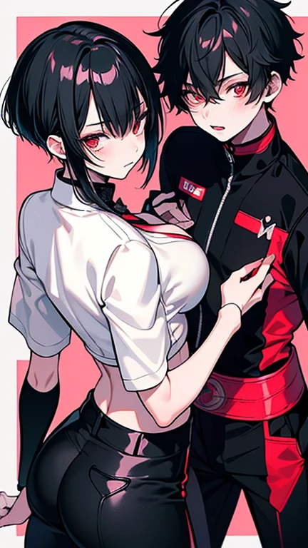 girl with long straight hair tied in ropes and gagged with a white cloth being kissed on the mouth by a boy with short black hair and wearing a band t-shirt