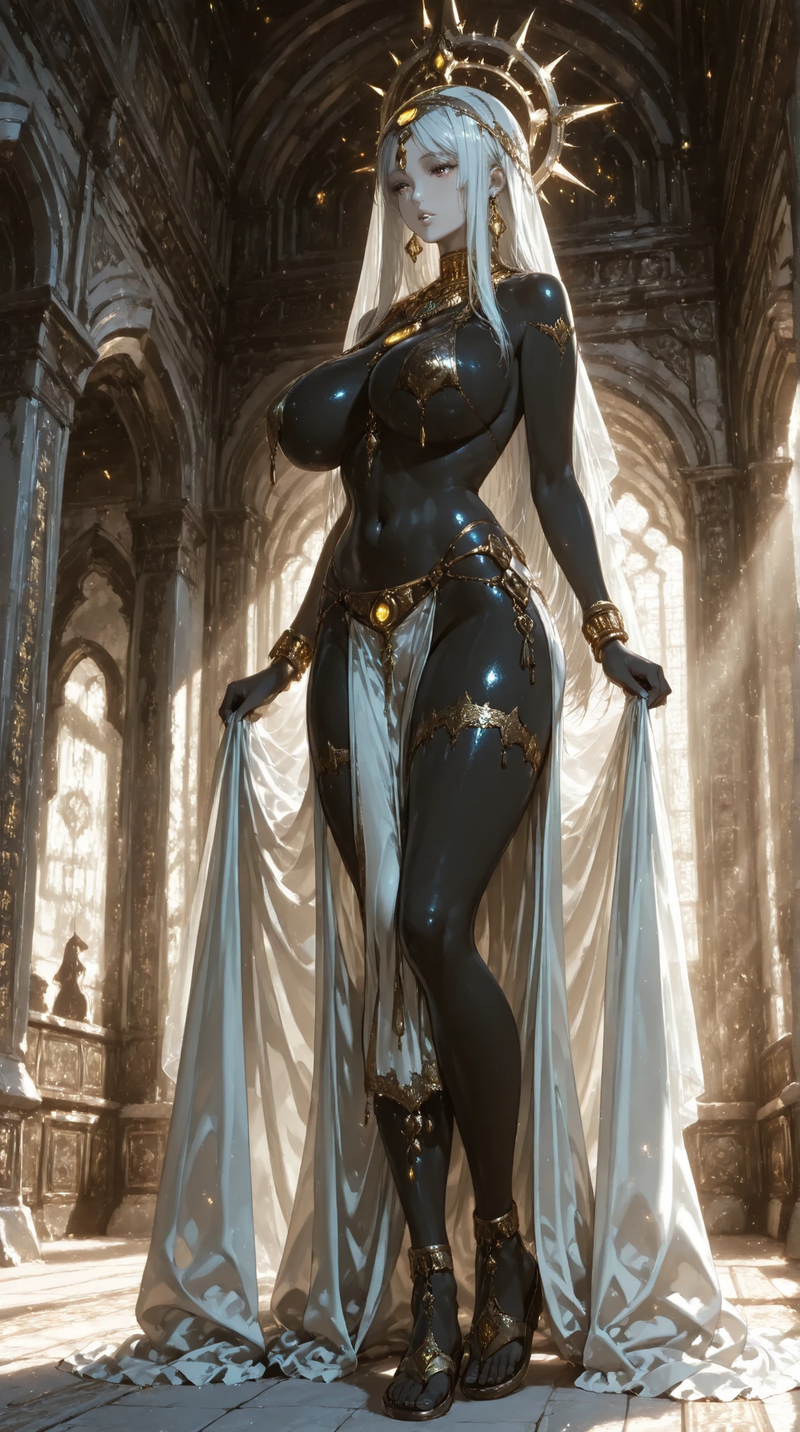 1girl, high res, ultrasharp, 8K, masterpiece, huge breasts, dark skin, harem outfit