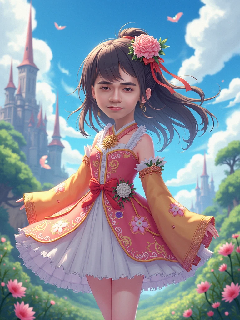 Araffe dressed in a pink dress and a white cape is walking down a street, Arte no estilo de Guweiz, painting digital adorable, Arte infantil em Artstation, pintura de personagem bonita, palace ， Uma menina em Hanfu, arte conceitual disney :: Nixri, Alexey Egorov, Fantasia pintura fosca，fofo