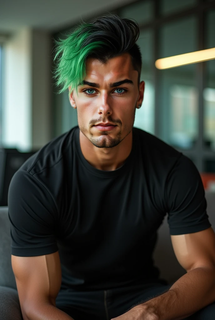 blythe doll boy, white skin, male, glasses, mocaino shorts, green hair, piercing lip, masculine