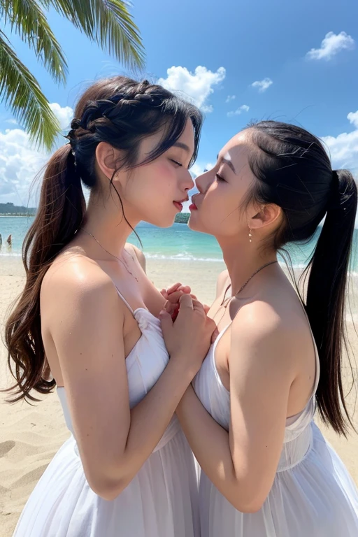 (2 women, Two people hugging and kissing with their eyes closed:1.4), masterpiece、Super Beauty、Adult、((24-year-old women looking at each other:1.4))、university student、Gray one-piece swimsuit, Competitive swimming suits、Low leg swimsuit、Japanese School Swimsuit、Beautiful breasts、head band、head band、Hawaiiのビーチ、Swimwear that fits perfectly on the skin、(Erect nipples :1.7),Swimsuits that cover most of the body、My swimsuit is wet、((Soaking wet)), Long Hair, timid look、smile, smile, Brown Hair, Long Haired person, View your viewers, Outdoor, Hawaii、sunny、Wet Hair, Wet Skin, Wet swimsuit, Front view、Stand up straight、White Bottoms、Wet swimsuit 、Japanese ID、(Big eyes:1.2), Beautiful woman, Beautiful woman,
Negative Prompt
(Browsing Caution:1.5),Bad job, Poor color, Extra Feet, Extra Fingers, Bad body, Bad finger, Tiger'Evil eye wrinkles'poor、