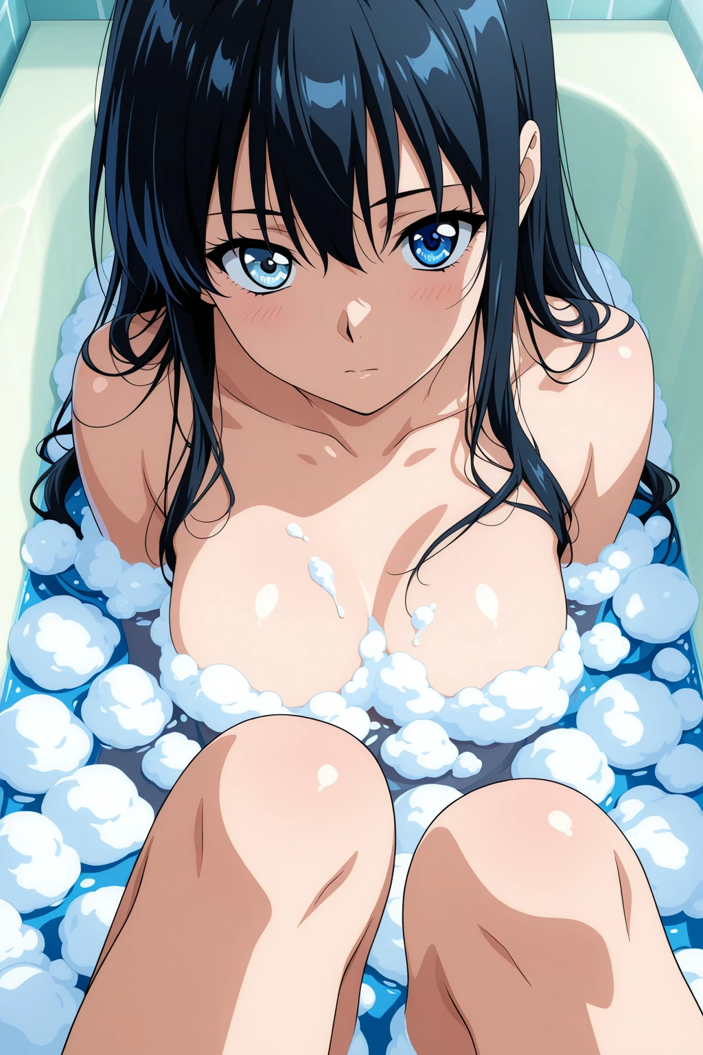Beautiful woman bathing in the bathroom white looking up Chu Chu moving, wet body, no bra, no pantie, sexy pose, naked, NSFW