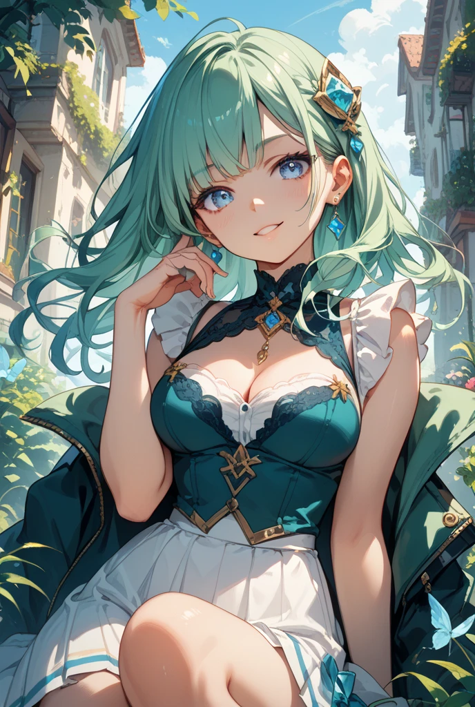 (((wearing a beautiful pure white dress))), stockings, ((wearing a flower crown)), mechanical knee joint, ((triangle shaped tie)), ((black pantyhose)), ((deltamon_beta:1.5)), (carrying a backpack), (a tail growing from the butt), break, short hair, ((green hair1.5)), (cat ears a green), bob cut, (((4 defined fingers))), (((1 defined thumb))), (((looking down:1.5))), break, sexy, ((solo)), (1 woman), ((25 years old)), ((highest quality)), ((masterpiece)), (familiar),  skindentation, perfect face, 8k , upper body, break, break, blue eye, beautiful princess,, medium breasts, perfect limbs, (visible nipples:0.7), (camel toe:0.5), sexy, (sexy pose), ((metallic costume)), (dutch angle), sit, dynamic posepark bench,