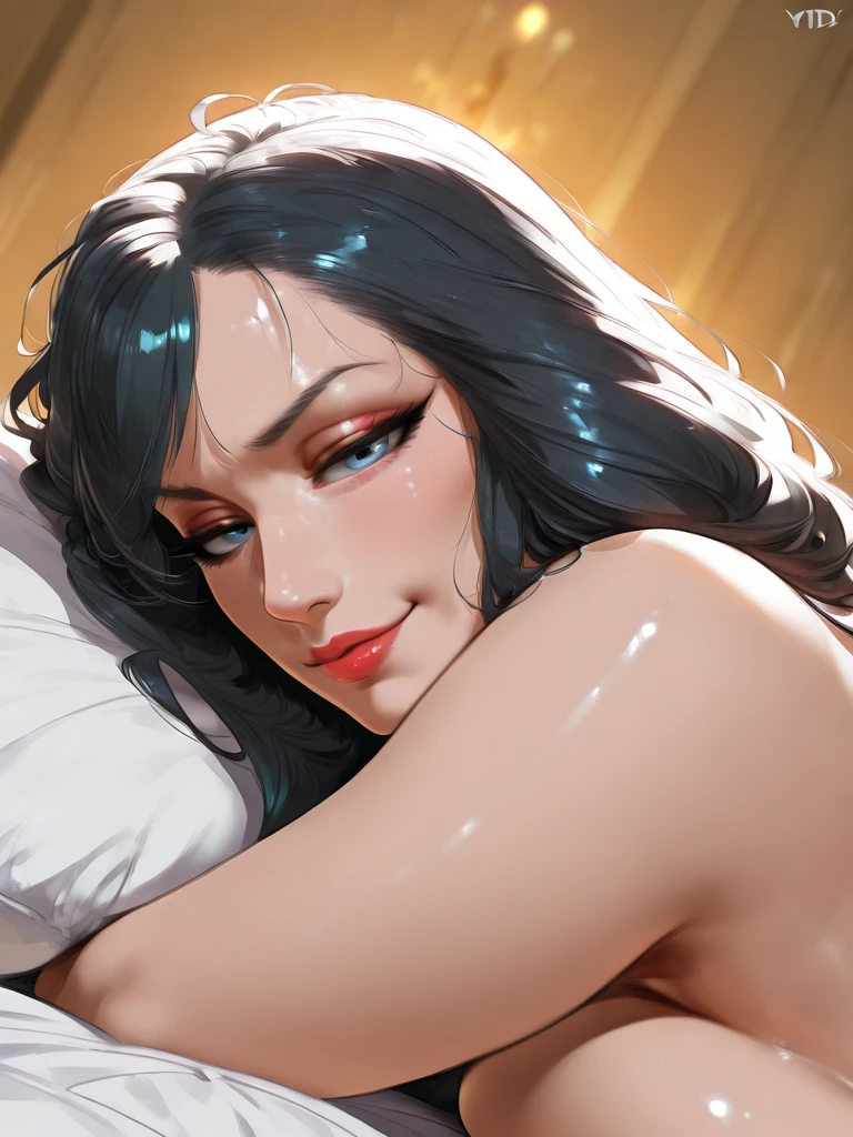 Ralph Bakshi Style, Curvy blue eyed girl with long wavy black hair and small breasts, (cruel_expression):3.0, humping washer