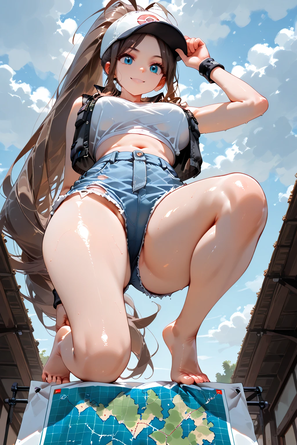 (msfw:1.4), (Realistic, photo Realistic:1.2), ((Highest quality)), Shift the center of gravity backwards, Quite embarrassing, White panties, (Showing panties:1.4),Tight Skirt, (Panty shot:1.3), (Roll up your skirt:1.3), (Squat:1.4), (Spreading pussy:1.2), Place your heels on the ground, Please spread your legs a little, Squat with your knees up, Attach your butt to the ground, Black Penny Loafers, Beautiful facial details, Real human skin, Gentle expression, Front view, angle From below, Realistic, photoRealistic, cute, Short skirt, Squat deep on school grounds, cute school girl, Semi-long hair, Lustrous brown hair, Braided hair, Japanese school girl uniform, Sailor suit, whole body, smile, 自然なsmile, cutesmile, 魅惑的なsmile, (Looking at the audience:1.2), from before, From below,