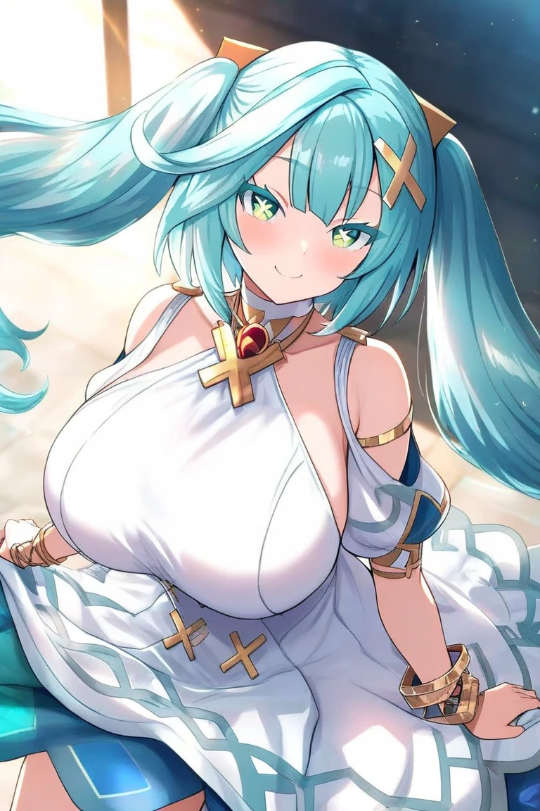 4K,High resolution,One Woman,Green Hair,Long Ponytail,Blue eyes,Big Breasts,PRİNCESS,緑色のPRİNCESSのドレス,Long dress,PRİNCESSのティアラ,Jewelry decoration,Medieval castle