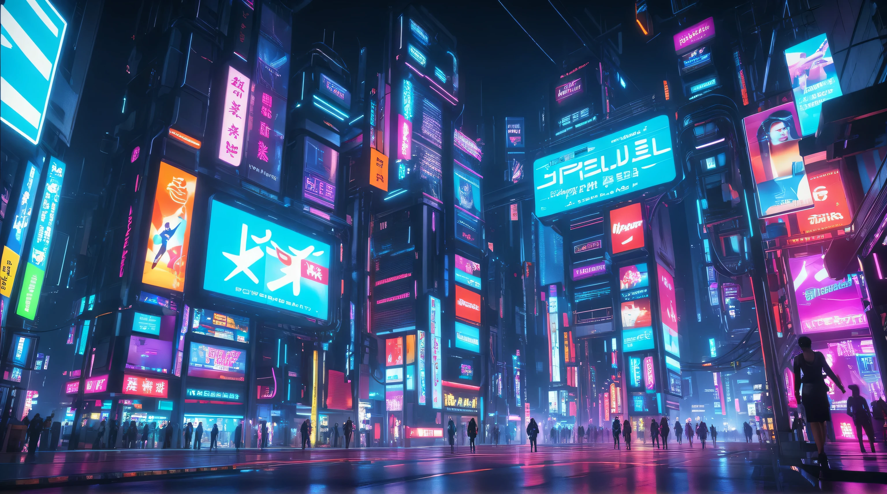 a brightly lit city street at night with neon signs and people, hyper realistic cyberpunk city, futuristic cyberpunk tokyo night, in a futuristic cyberpunk city, hyper-realistic cyberpunk style, busy cyberpunk metropolis, in cyberpunk city, style hybrid mix of beeple, cyberpunk art style, 3 d render beeple, cyberpunk in a cyberpunk city, cyberpunk city at night, cyberpunk city
