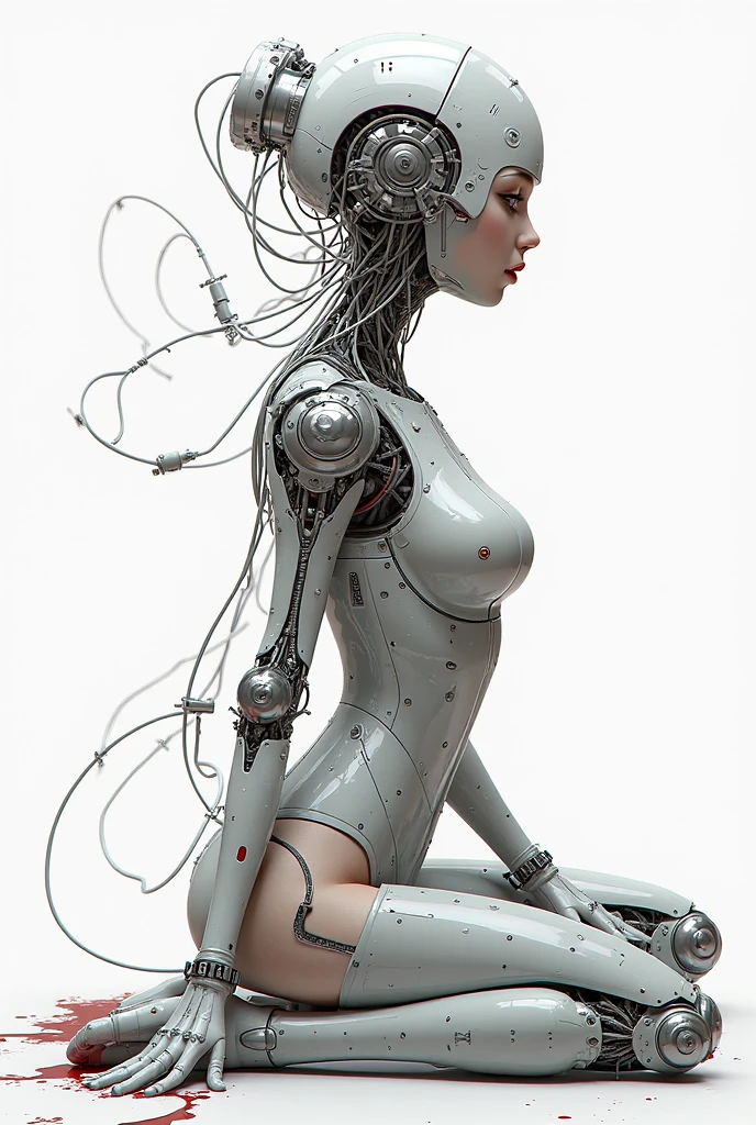 (((masterpiece))), (((best quality))), ((ultra-detailed)), (highly detailed CG illustration), ((an extremely delicate and beautiful)),(cute delicate face),((detailed eyes)), cinematic light,((Artificial Empathy)),((full body view)), (machine made joints:1.4),((machanical limbs)),(explosed muscles),(blood vessels connected to tubes),(a brain in container:1.3),((mechanical vertebra attaching to back)),((mechanical cervial attaching to neck)),((sitting)),expressionless,(wires and cables attaching to head and body:1.5),small breasts,short hair,(character focus),science fiction