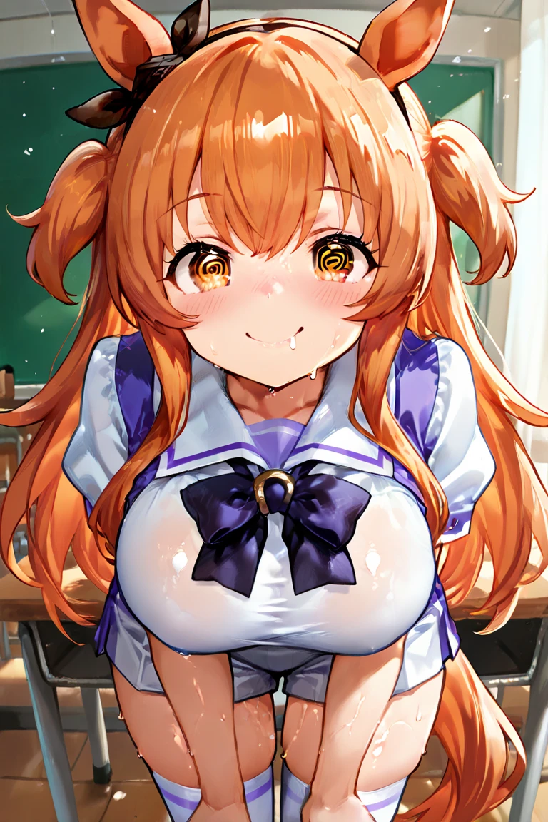 (masterpiece), (best quality),makima \(chainsaw man\), best quality, ultra detailed, 1girl, solo, standing, red hair, long braided hair, golden eyes, sexy, tied \(non-sexual\), bangs, large breasts, white shirt between open, loose tie on the plunging shirt fixed gaze, smile, (bad:1.2), looking at the viewer, (interview:1.3), (dark background, sitting in the office)