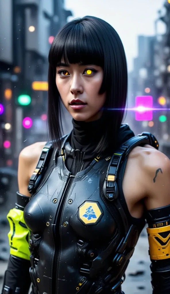 Create a high-quality portrait photograph of a young Malay girl in hijab, elegantly dressed in a cyberpunk-inspired outfit, set against the lush backdrop of a dense jungle. Capture her with exceptional detail in a half-body shot, highlighting the fusion of traditional and futuristic elements in her attire. Pay special attention to the contrast between the natural beauty of the jungle and the edgy, high-tech aspects of her cyberpunk style. This portrait should convey the harmony of these contrasting elements in a visually stunning and thought-provoking composition.