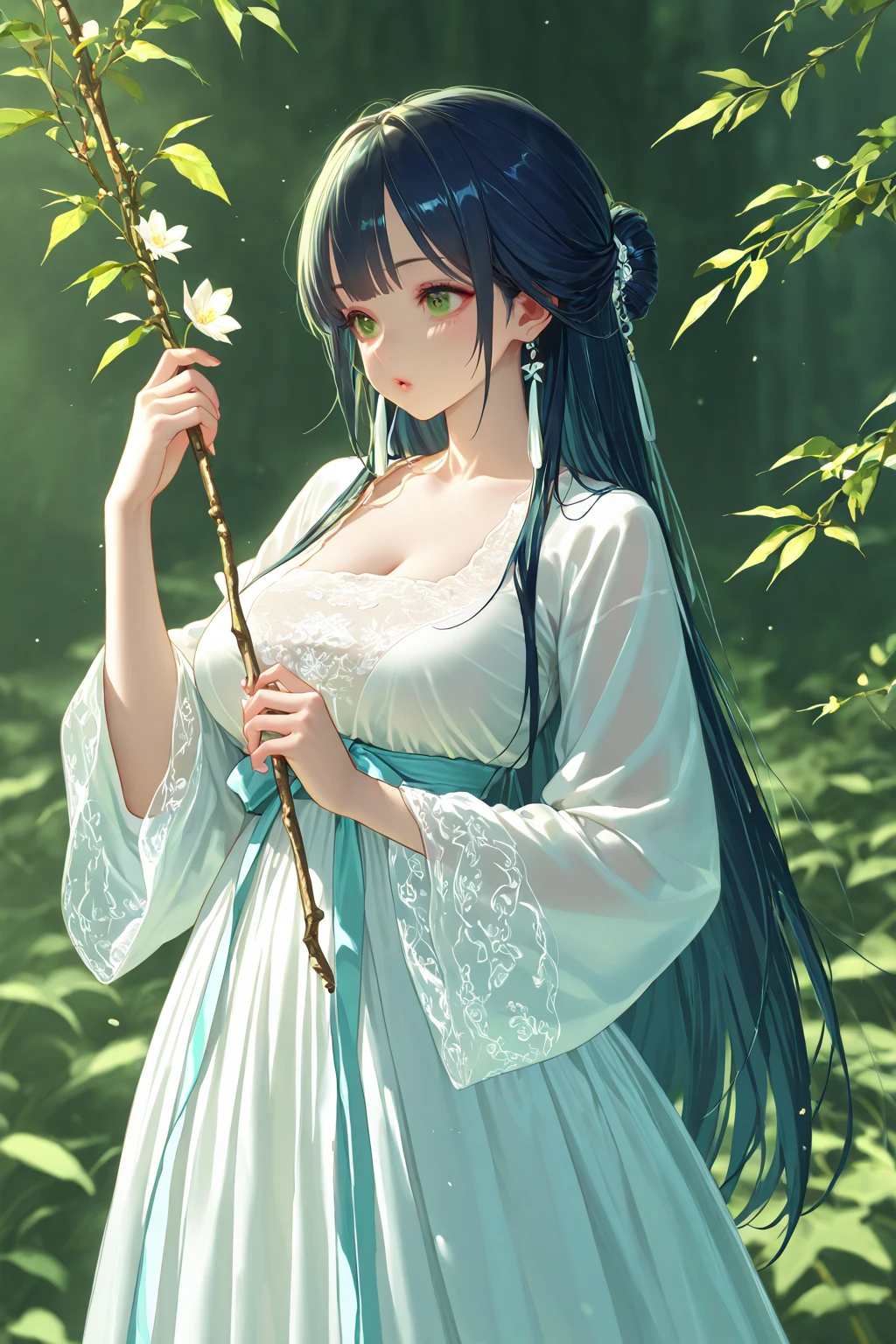 ((RAW Photos)), ((masterpiece)), (A young woman who personifies plants,Holding a bow:1.1), Full Body,Intricate details, View your viewers, Complex game character depiction, beautiful, Fine eyes and lips,(Detailed depiction of the hands:1.2),Small breasts,White background,Fantasy,Perfect Face, (1 girl:1.2),Shiny, clear, big eyes,輝くbeautiful前髪